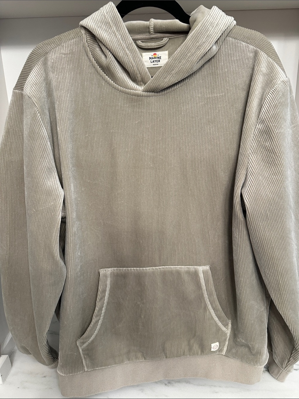 Marine Layer Men’s size medium Hooded Corduroy Pullover - Light Taupe.  Like new